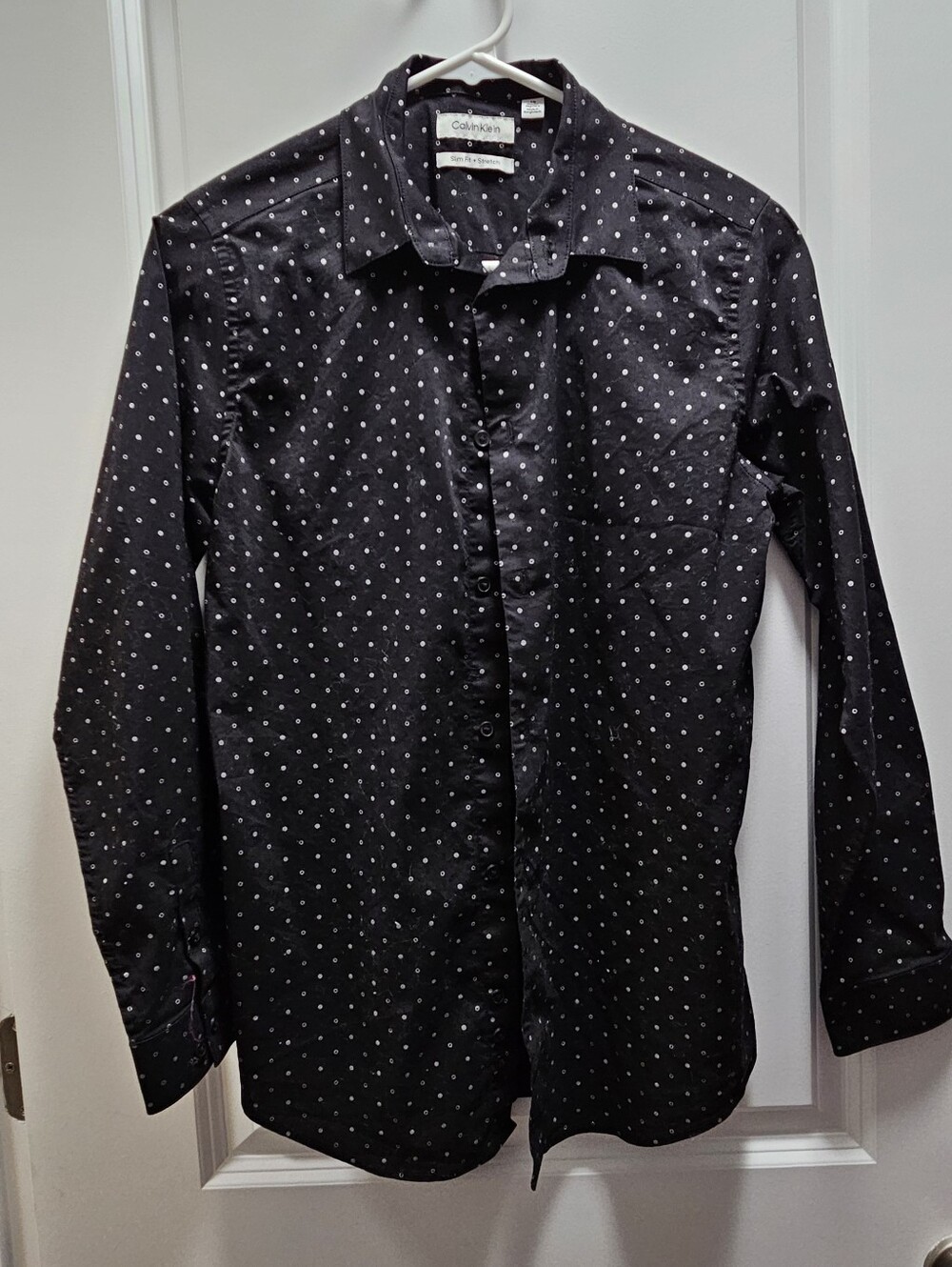 Calvin Klein Black Button-Up Shirt with White Polka Dots - Worn Once